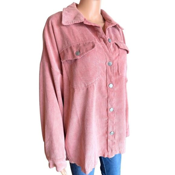 Forever 21 Pink Corduroy Button Front Shacket Jacket Medium - Picture 4 of 6